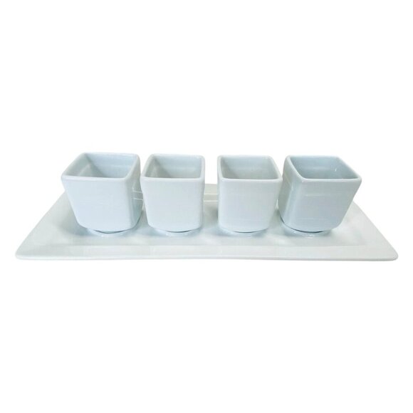 Pier 1 Imports Tasting Party Tray & Porcelain Cups Bowls Sampler 5PC Party Event - Picture 1 of 10